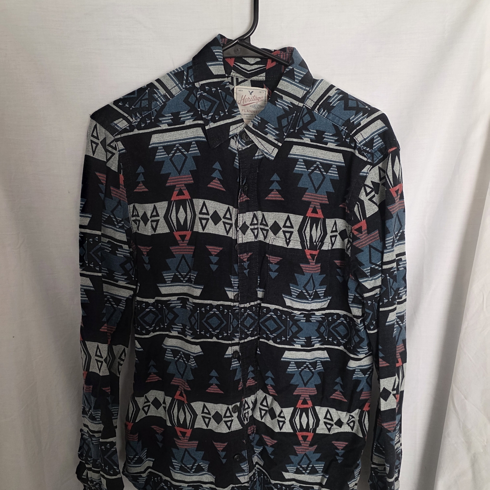 American Eagle Outfitters Blue and Black Flannel Shirt